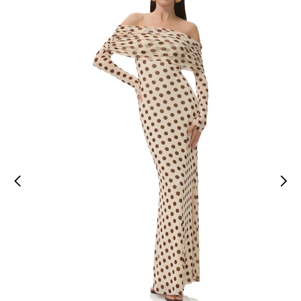 AFRM Cream and Brown Polka Dot Long Sleeve Dress